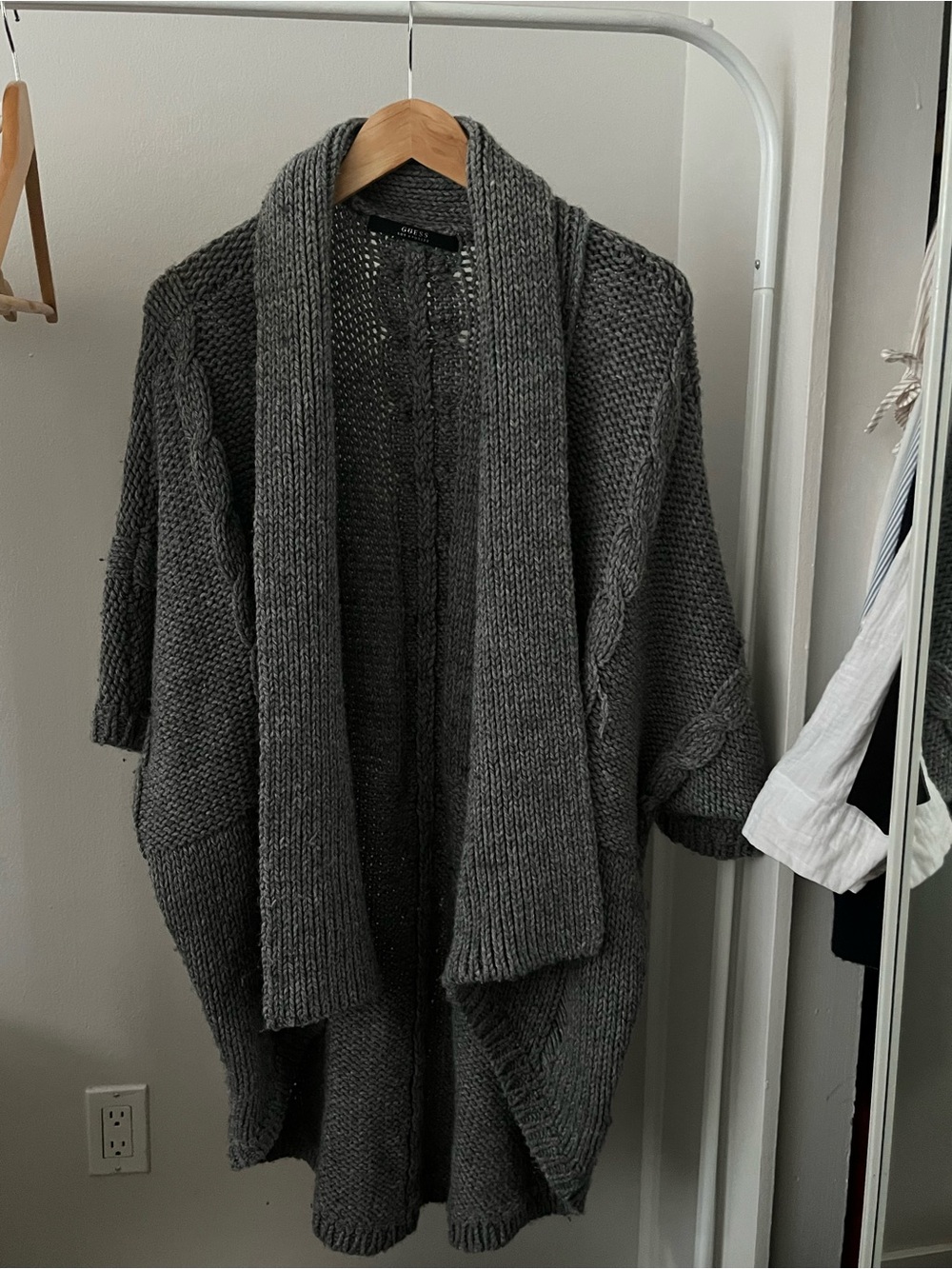 Guess Gray Cable Knit Open Cardigan